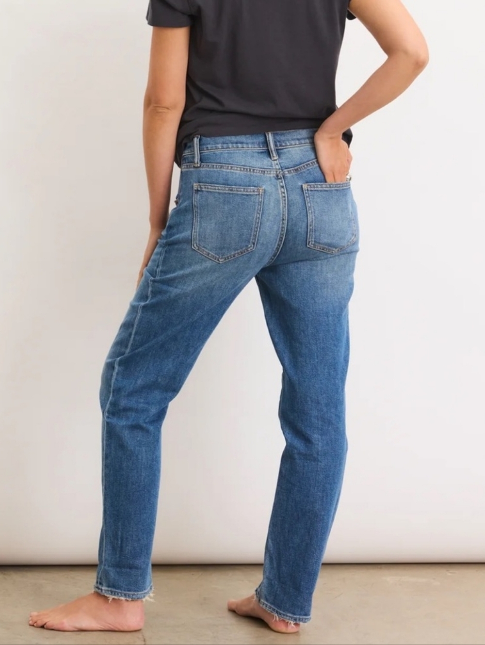 HATCH Boyfriend Maternity Straight Darker Mid Wash Jeans - Picture 8 of 10